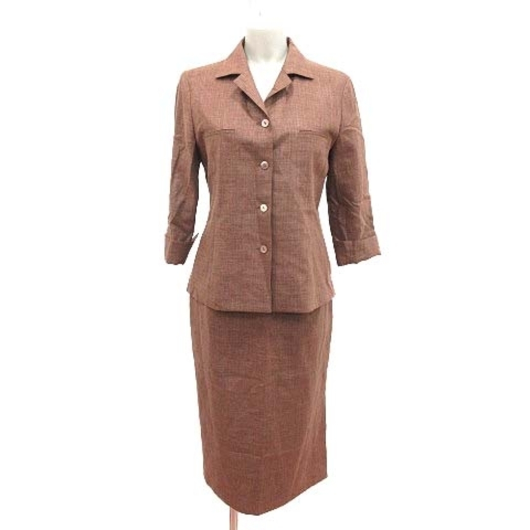 4℃(ヨンドシー)のヨンドシー スーツ ジャケット 七分袖 タイトスカート ロング 麻混 M 茶 レディースのフォーマル/ドレス(スーツ)の商品写真