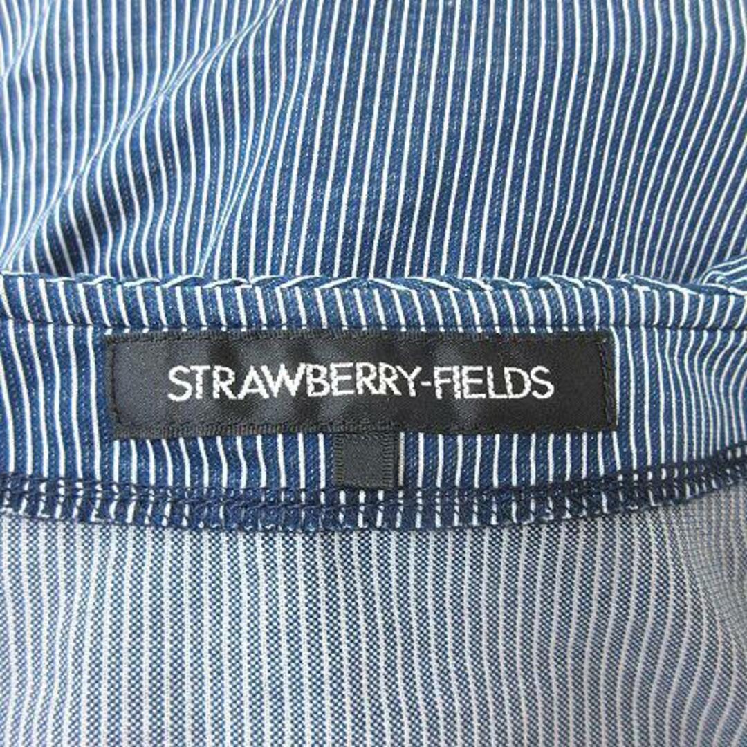 STRAWBERRY-FIELDS(ストロベリーフィールズ)のストロベリーフィールズ カットソー ストライプ フリル 半袖 紺 ネイビー レディースのトップス(カットソー(半袖/袖なし))の商品写真