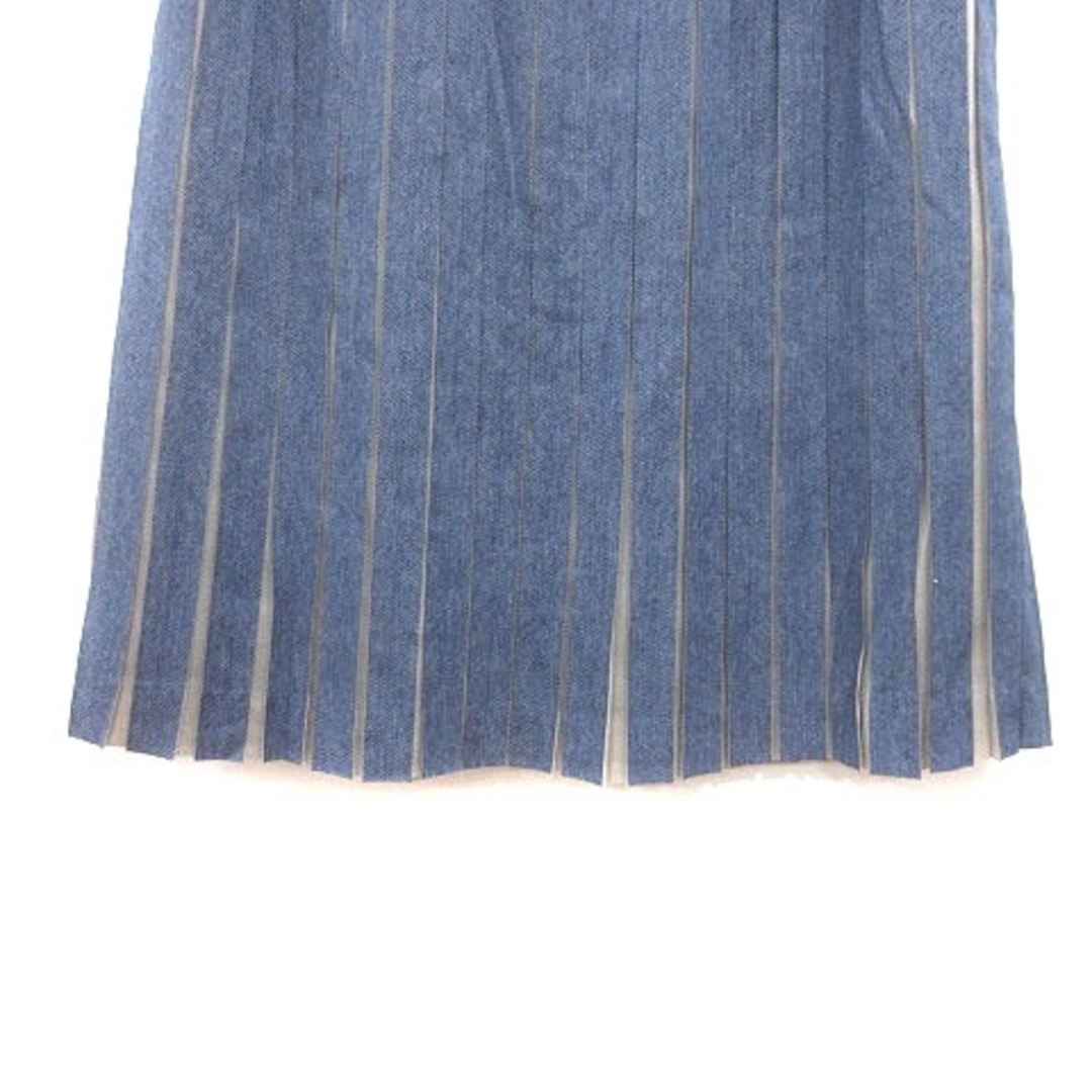 en recre(アンレクレ)のアンレクレ プリーツスカート ひざ丈 デニム 0 青 ブルー ライトグレー レディースのスカート(ひざ丈スカート)の商品写真