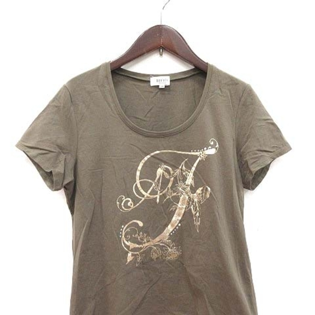 自由区(ジユウク)の自由区 Tシャツ 半袖 Uネック ロゴプリント ラインストーン 40 緑 レディースのトップス(Tシャツ(半袖/袖なし))の商品写真