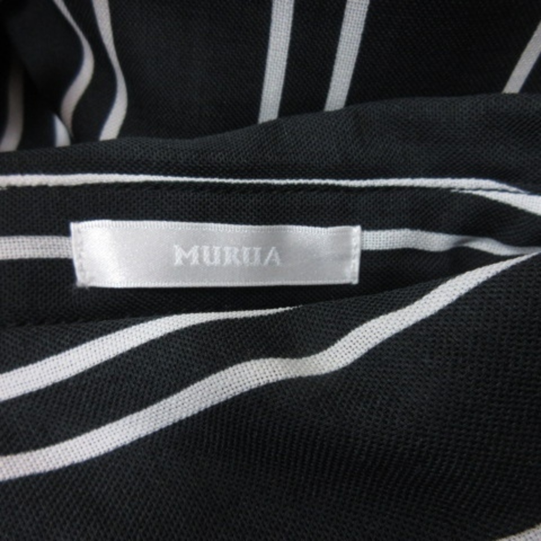 MURUA(ムルーア)のムルーア シャツワンピース ひざ丈 ストライプ 長袖 F 黒 白  レディースのワンピース(ひざ丈ワンピース)の商品写真