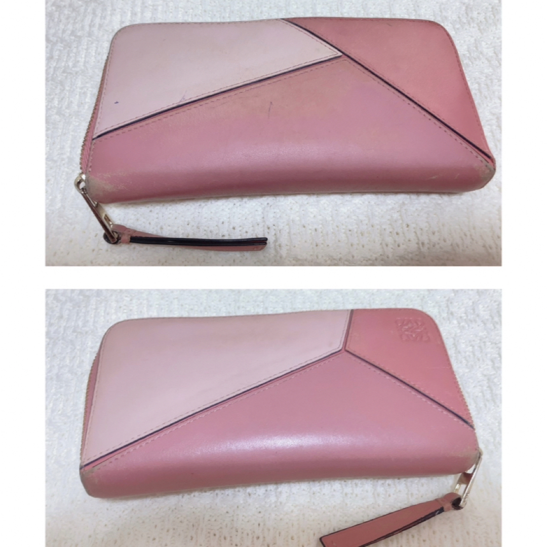 ロエベ パズル アナグラム 折財布 ラウンドジップ レザー 型押し ピンク