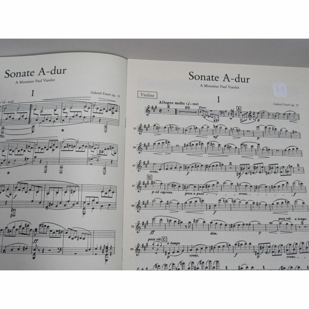 ヴァイオリン楽譜【Sonate A-dur (Faure)】 楽器のスコア/楽譜(クラシック)の商品写真