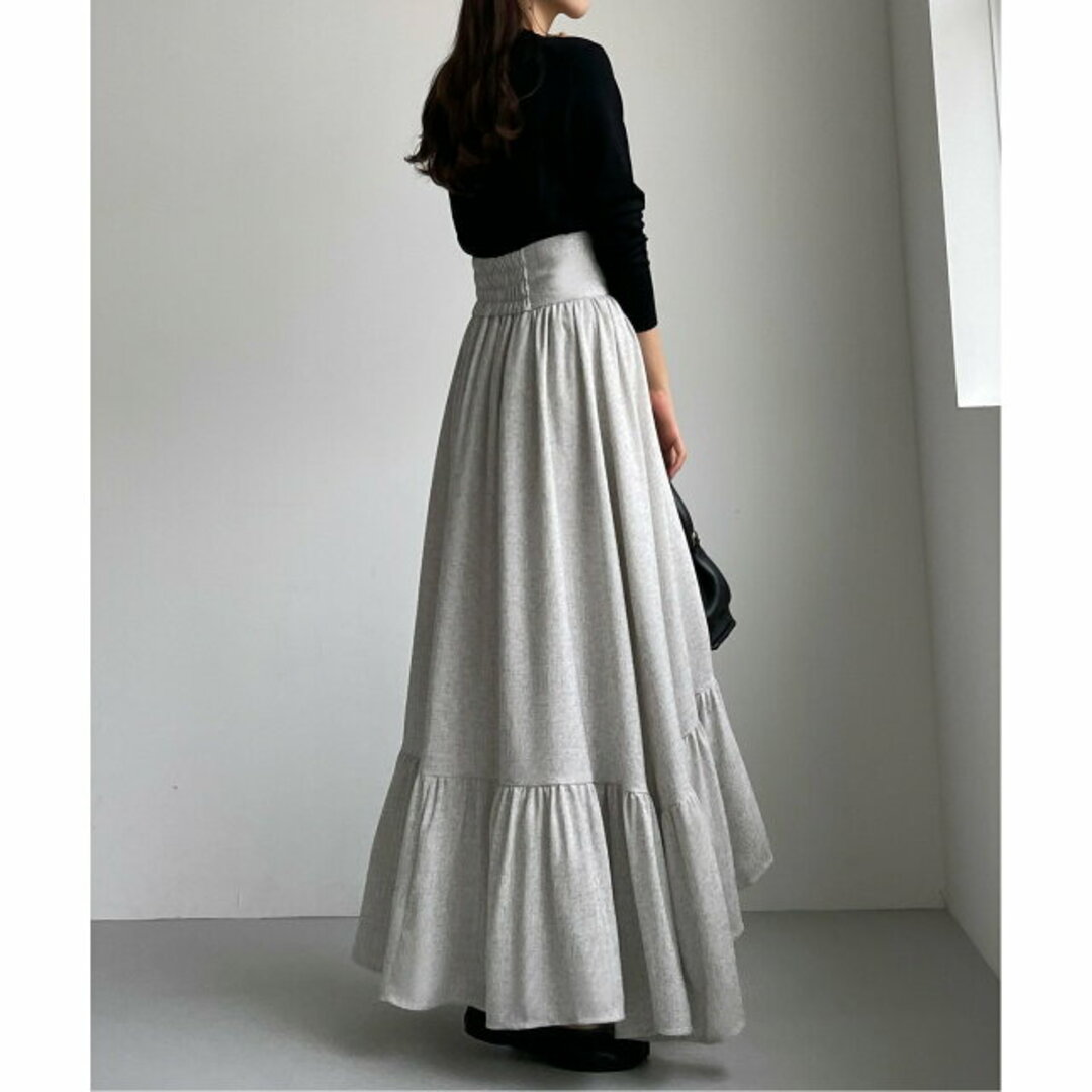 【オフホワイト】Louere ツイード裾フレアスカート 4