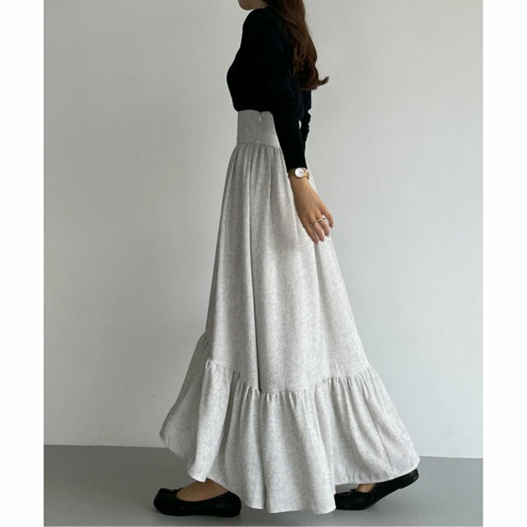 【オフホワイト】Louere ツイード裾フレアスカート 5