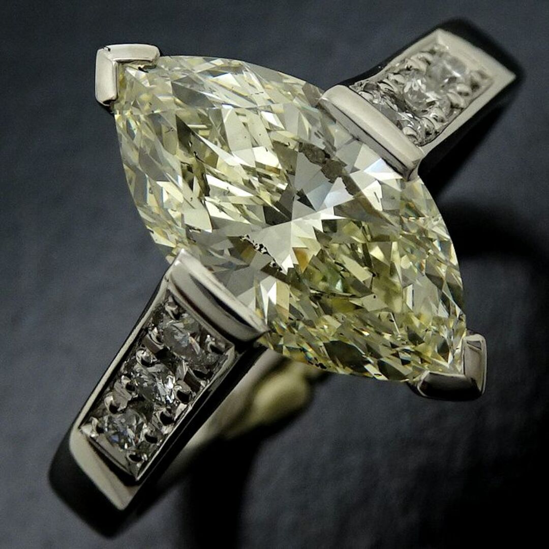 ダイヤモンド リング 指輪 15.5号 イエローダイヤモンド2.128ct マーキスカット UNDERN.SI1 ダイヤモンド0.177ct Pt900プラチナ / 64955【中古】【FJ】 レディースのアクセサリー(リング(指輪))の商品写真