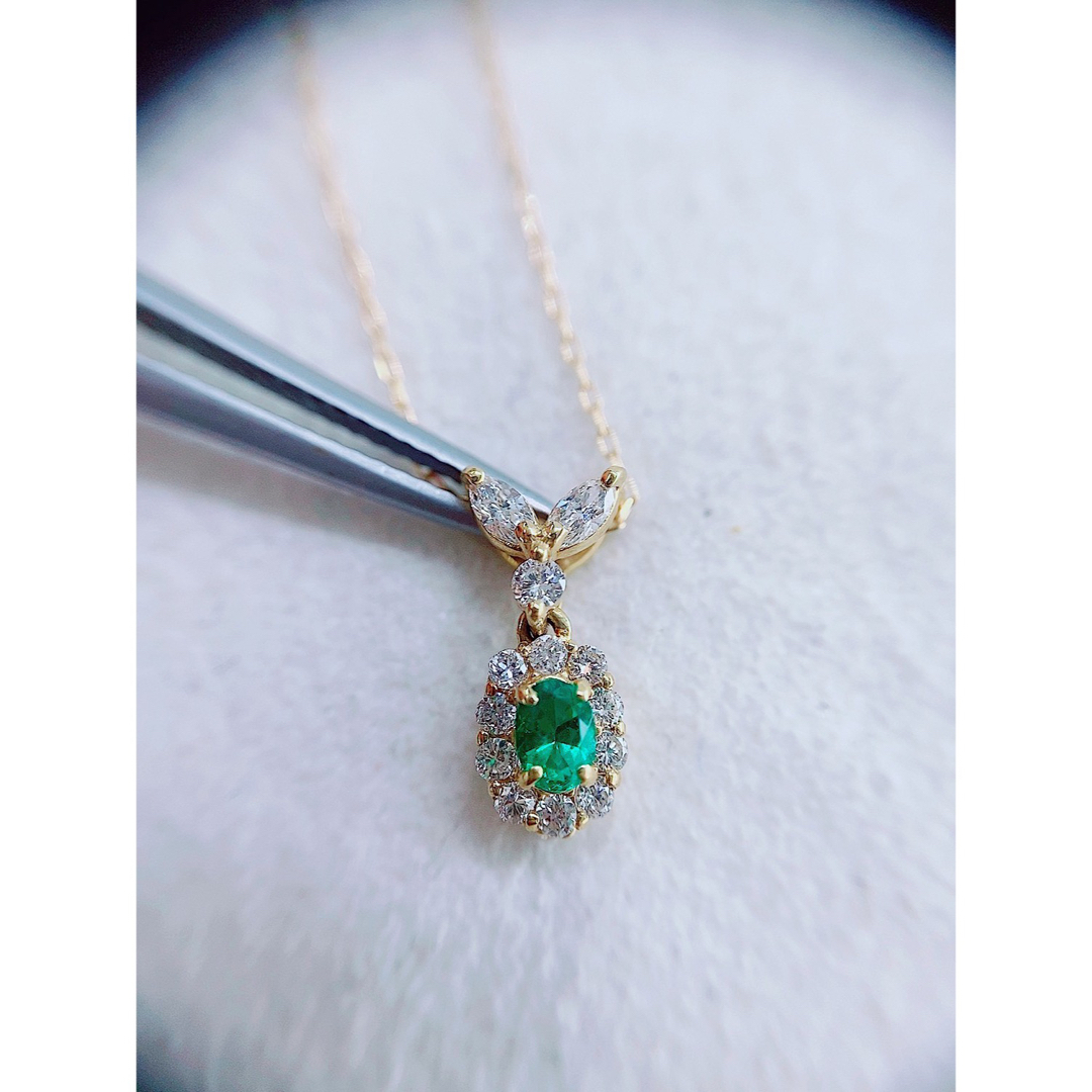 ★0.10ct★✨エメラルド0.23ctダイヤモンドK18ペンダントネックレス