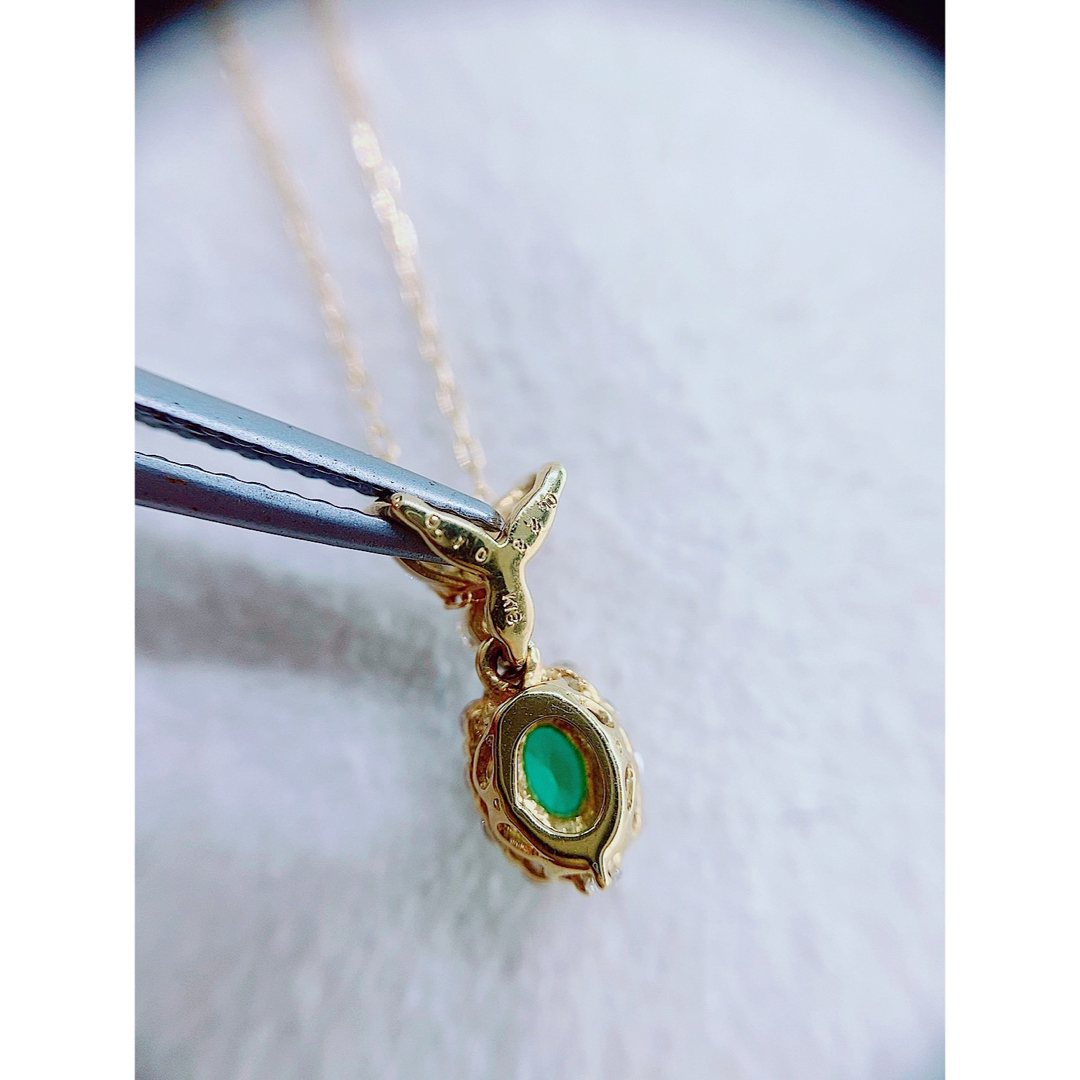 ☆0.10ct☆✨エメラルド0.23ctダイヤモンドK18ペンダントネックレス-