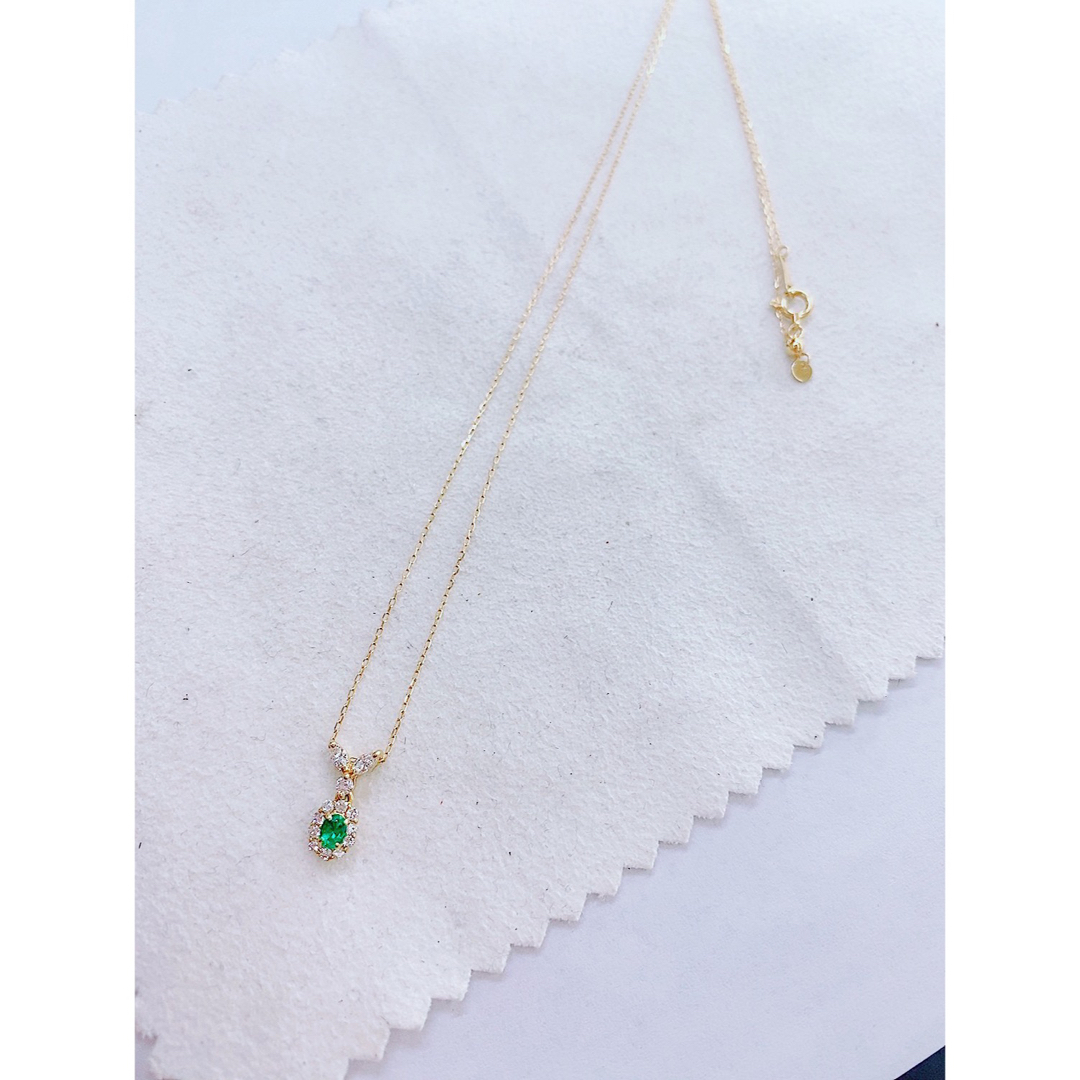 ☆0.10ct☆✨エメラルド0.23ctダイヤモンドK18ペンダントネックレス-