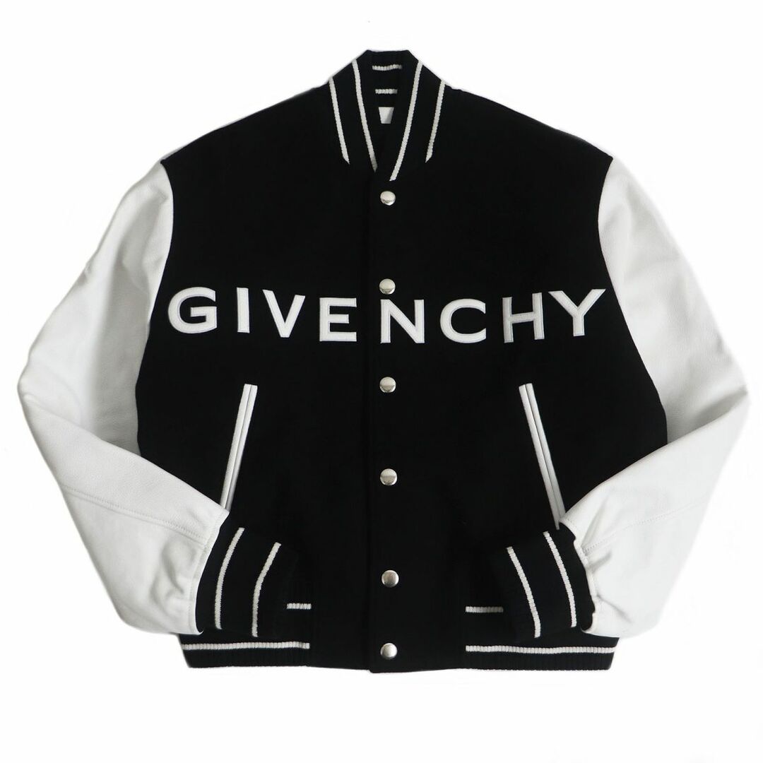 美品□23SS GIVENCHY/ジバンシィ BM00QR611V VARSITY JACKET 袖レザー ロゴ刺繍 バーシティジャケット/スタジャン 白×黒 46 伊製 正規品