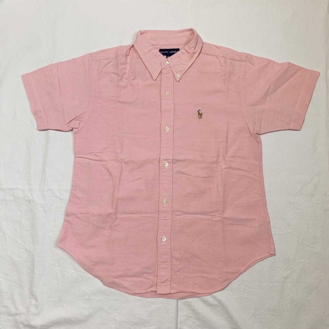 ラルフローレン ロゴ刺繍 オックスフォード 半袖 BD シャツ 160 ピンク