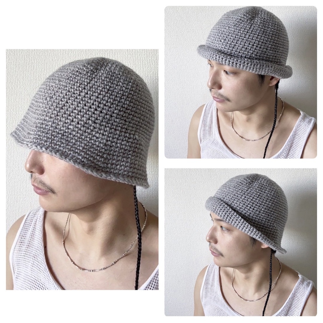 CA4LA - ハンドメイド 深め グレー ニット帽 ビーニー アクリル
