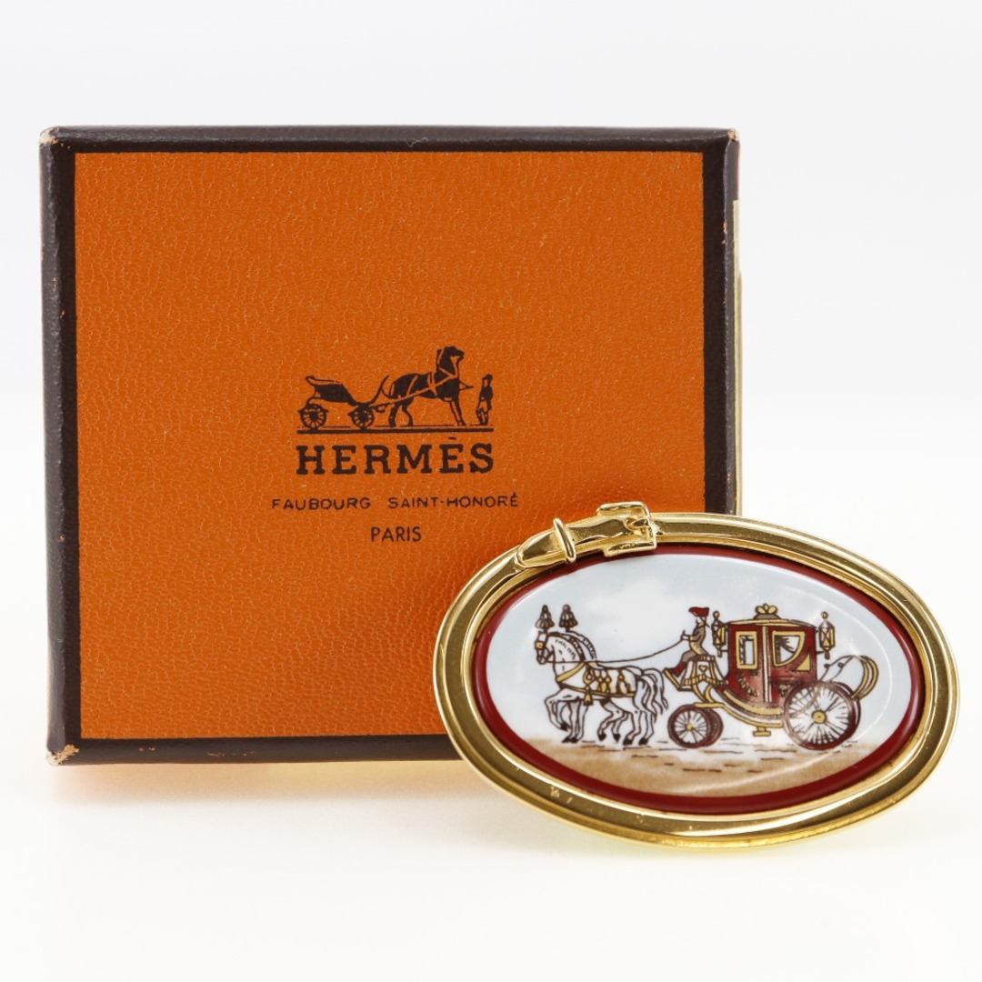 エルメス HERMES トナカイ サンタ クリスマス エマイユ ヴィンテージ ブローチ 七宝焼き ゴールド