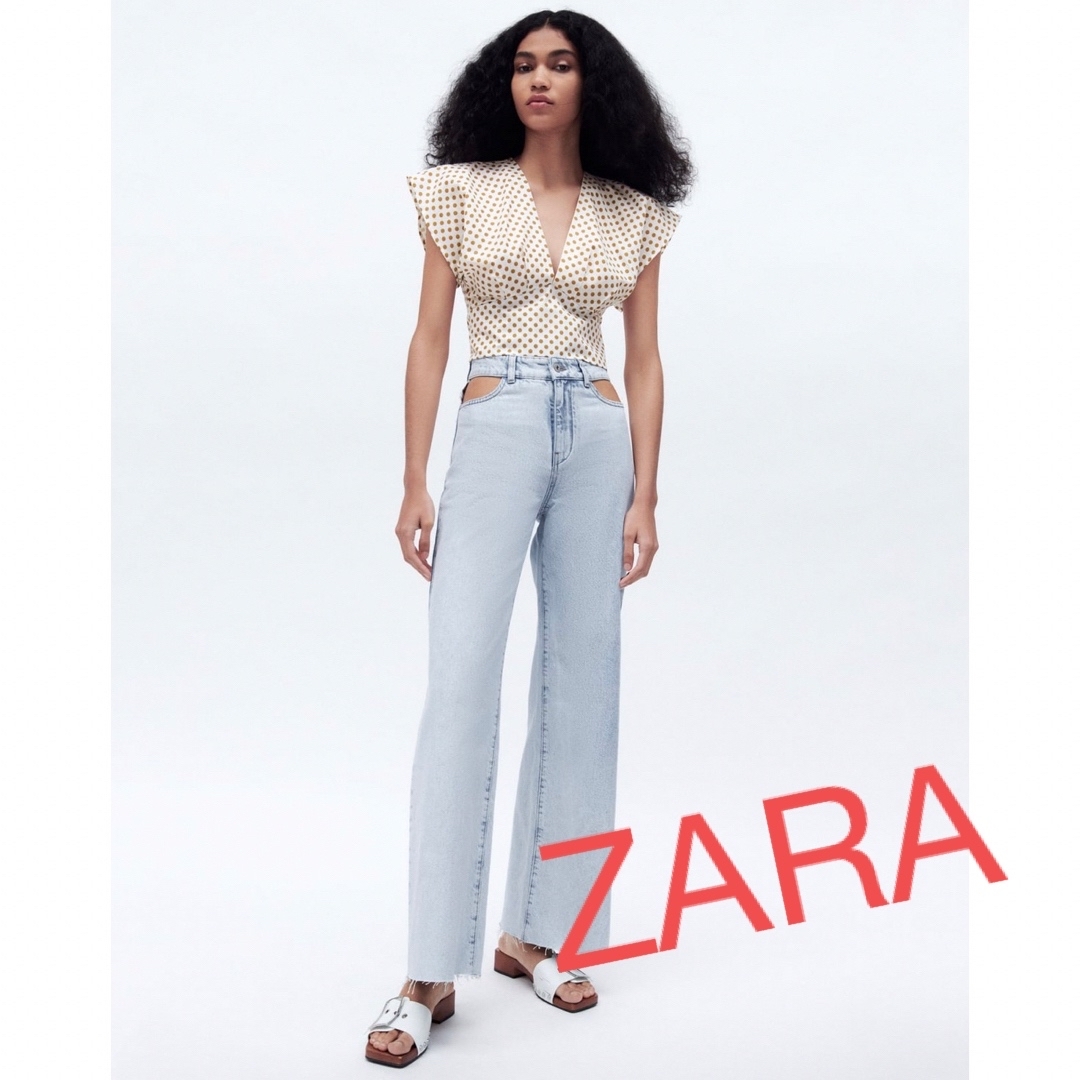 ZARA(ザラ)のリネンブレンド　ドットプリントブラウス　フレンチスリーブ　ZARA レディースのトップス(シャツ/ブラウス(半袖/袖なし))の商品写真