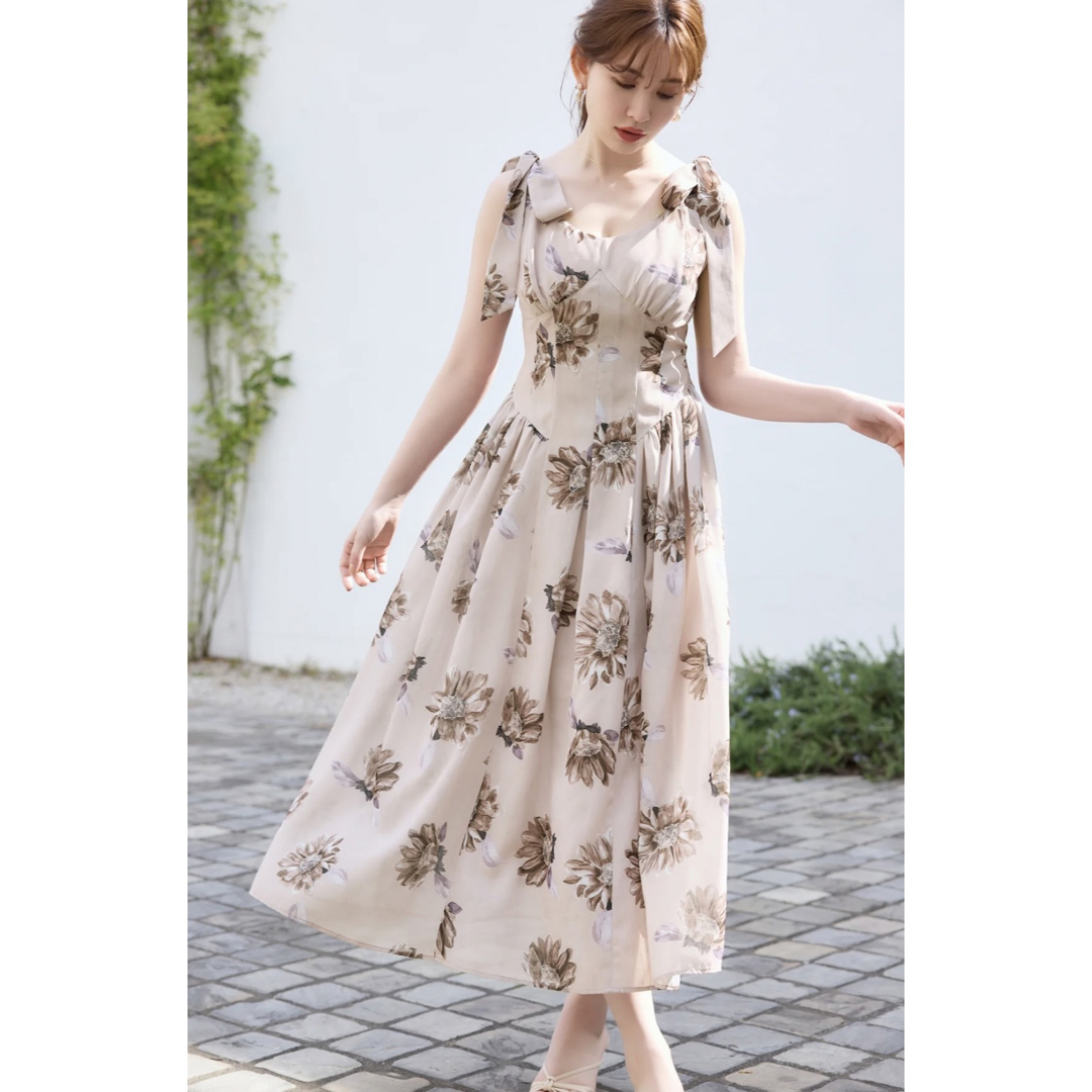 herlipto Sunflower-Printed Midi Dress - ロングワンピース/マキシ