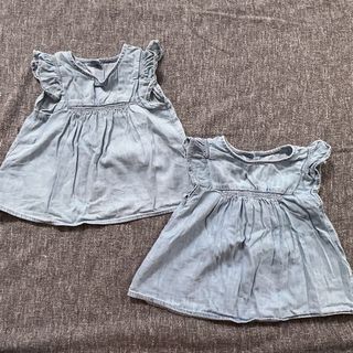 ベビーギャップ(babyGAP)のギャップ　ベビー　フリル　デニム　女の子　双子　セット　夏　韓国　ブリーズ(Tシャツ/カットソー)