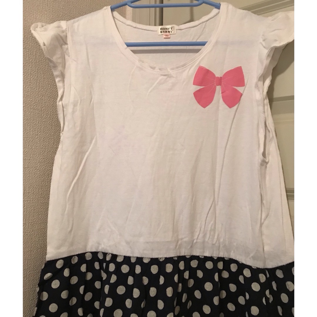 キッズ１６０　ドッド柄ワンピース キッズ/ベビー/マタニティのキッズ服女の子用(90cm~)(ワンピース)の商品写真