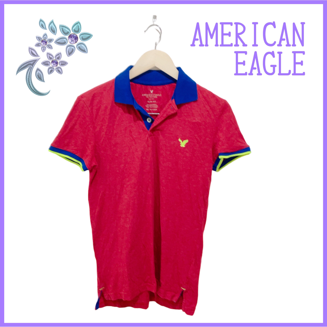 American Eagle(アメリカンイーグル)の【AMERICAN EAGLE】ポロシャツ ワインレッド 蛍光イエロー メンズのトップス(ポロシャツ)の商品写真