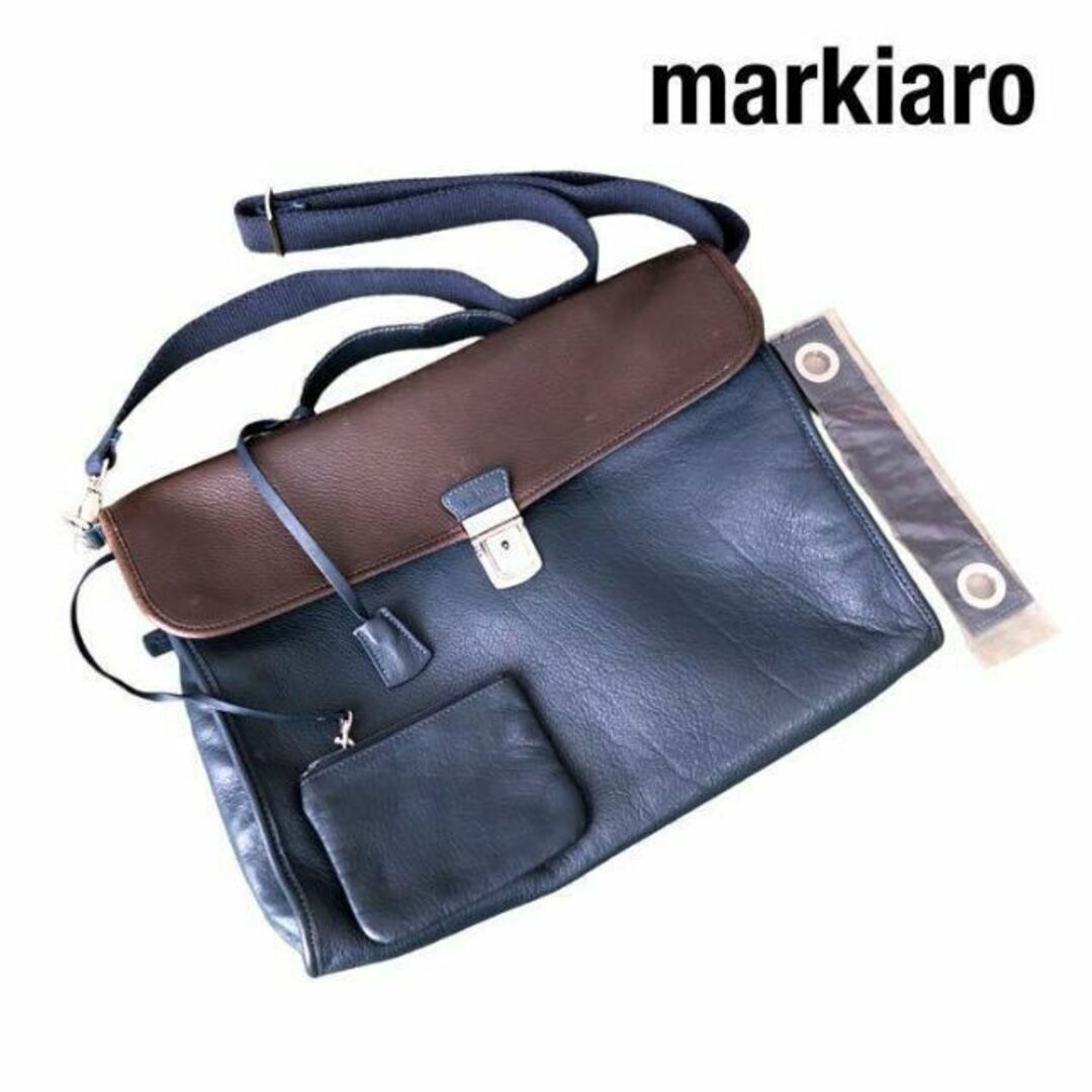 Markiaro　2WAYビジネスバッグ　レザーブリーフケース茶×紺イタリア製