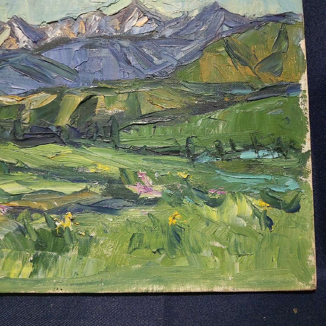 309 絵画 油彩 油絵 風景画 霧ヶ峰風景 額装 額縁付き-