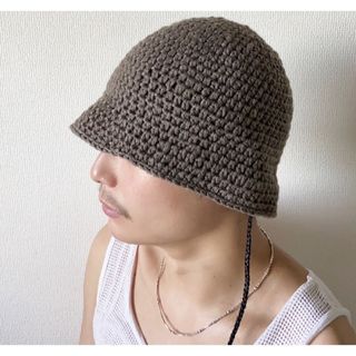 レトロハンドメイド チャコールブラウン アクリル かぎ編み ペーパーハット ニット帽