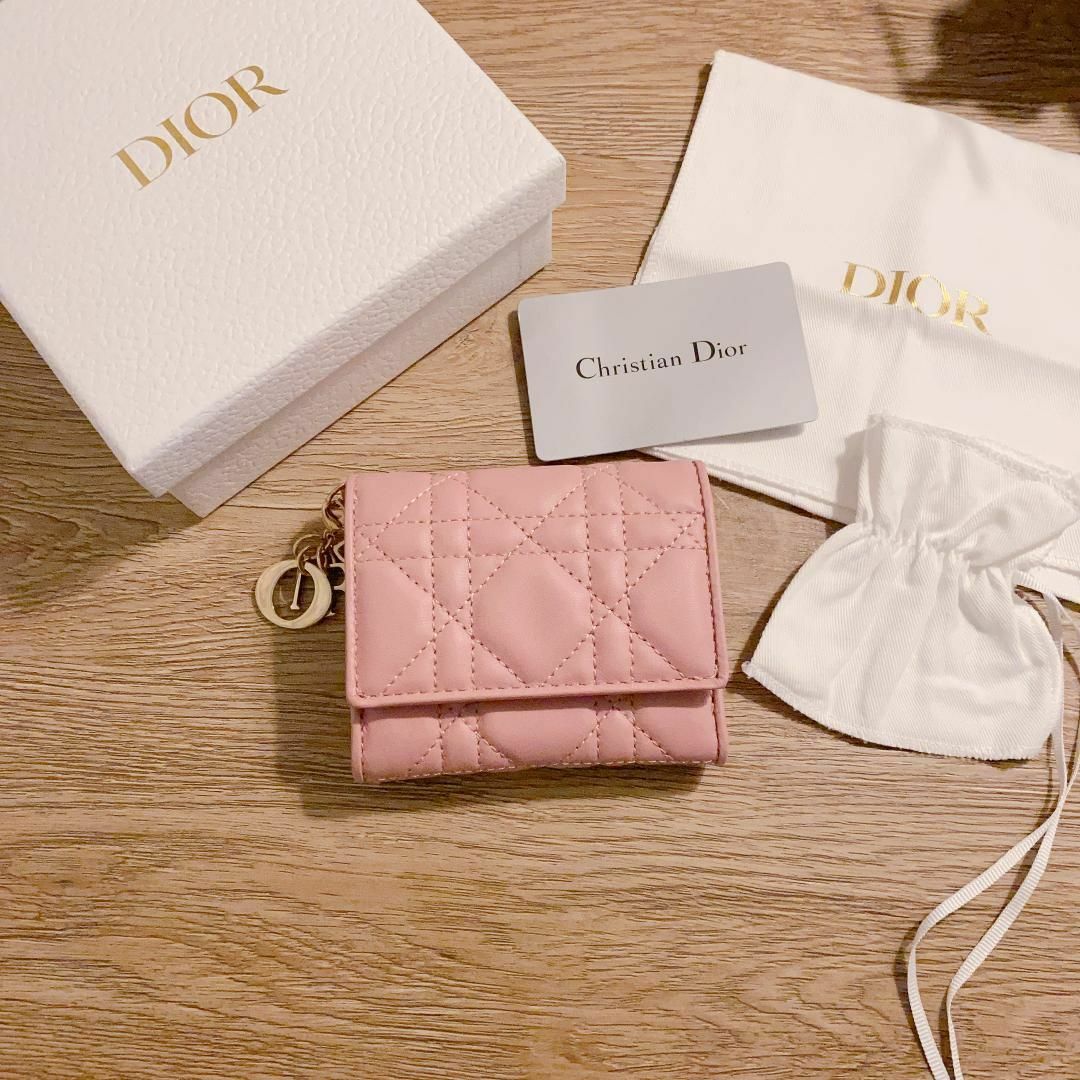 新品 ディオール LADY DIOR ロータスウォレット 財布 ピンク