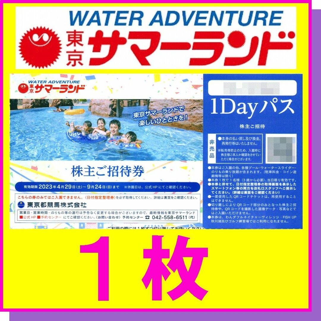 サマーランド 株主優待 一枚 遊園地 ■東京サマーランド1Dayパスポート6名様分★株主優待招待券
