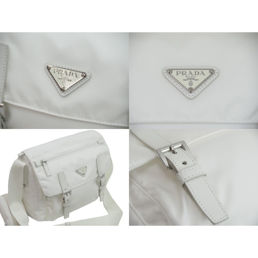 極美品 PRADA プラダ ショルダーバッグ re nylon 1BD953 ナイロン レザー ホワイト シルバー金具  52639