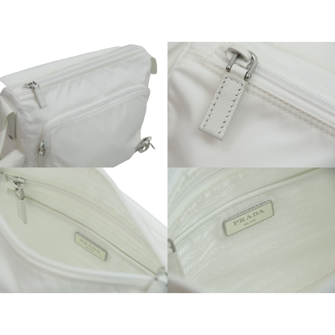 極美品 PRADA プラダ ショルダーバッグ re nylon 1BD953 ナイロン レザー ホワイト シルバー金具  52639