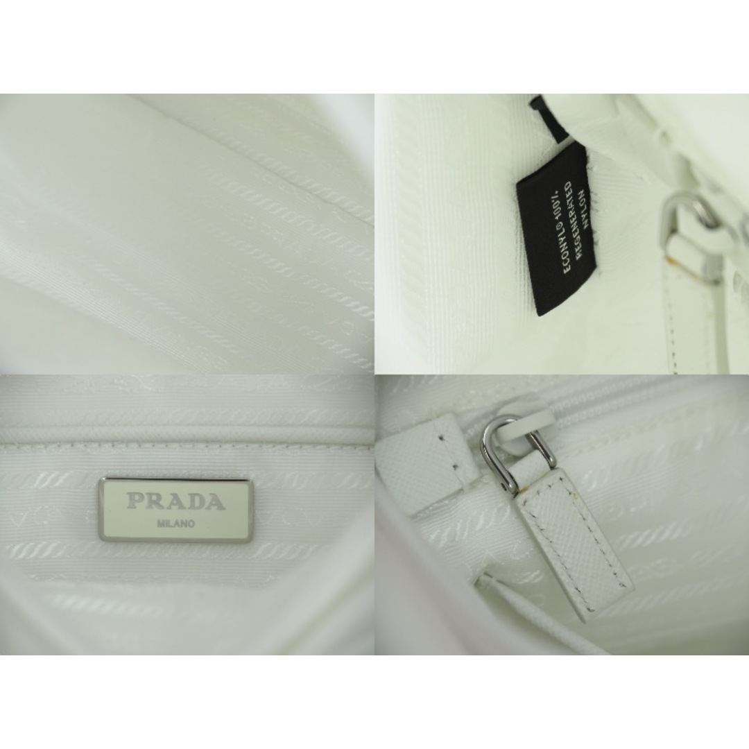 極美品 PRADA プラダ ショルダーバッグ re nylon 1BD953 ナイロン レザー ホワイト シルバー金具  52639