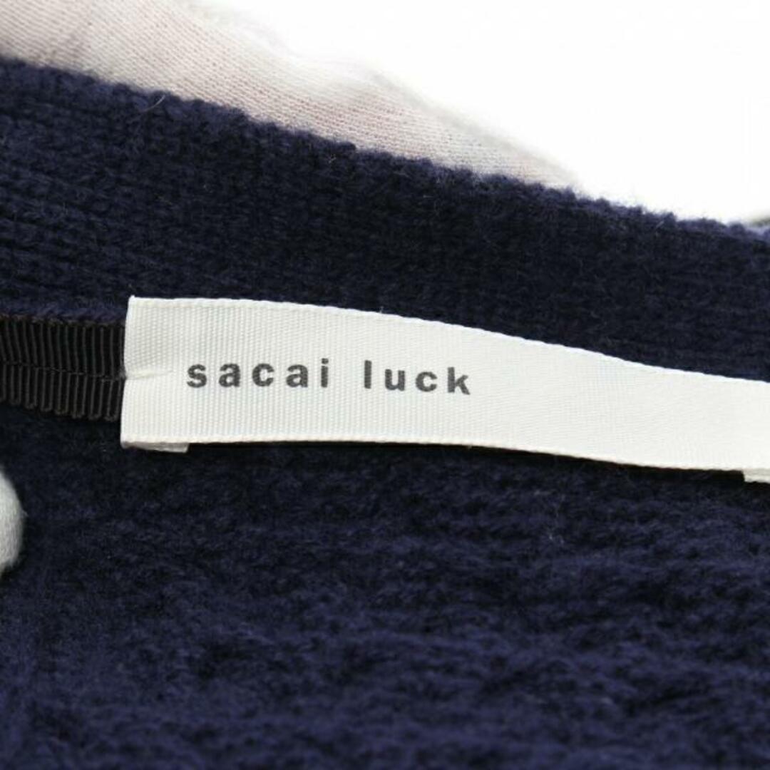 sacai luck(サカイラック)のケーブル カーディガン Vネック ウール ネイビー ドローコード レディースのトップス(カーディガン)の商品写真