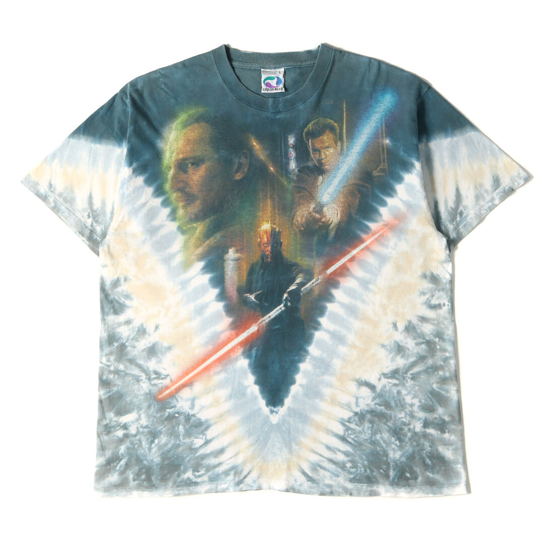 U.S.VINTAGE ヴィンテージ 90～00s STAR WARS EP1 ダース・モール&オビ・ワン&クワイガン タイダイ染め クルーネック 半袖 Tシャツ LIQUID BLUEボディ マルチ L トップス カットソー 90年代 00年代  【メンズ】メンズ