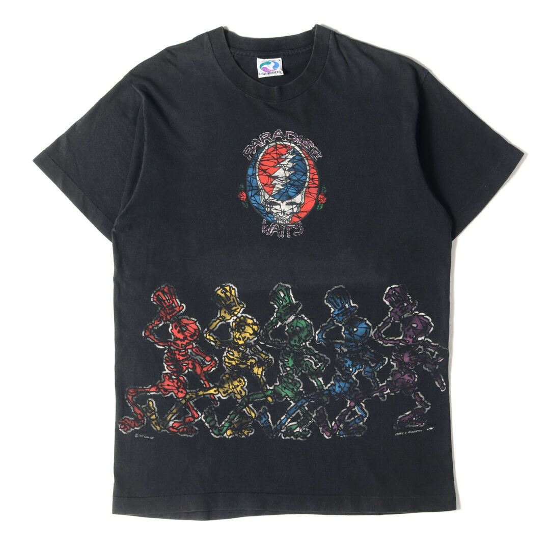 Vintage Rock Item 90s Grateful Dead スティール・ユア・フェイス スカル & スケルトン クルーネック 半袖 Tシャツ LIQUID BLUEボディ USA製 ブラック L ロック バンド アーティスト ミュージシャン トップス カットソー 90年代 【メンズ】