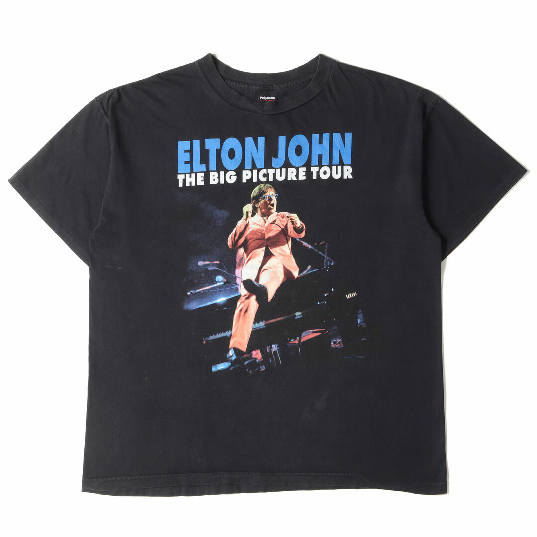 Vintage Rock Item ヴィンテージ ロック  Tシャツ サイズ:XL 90s ELTON JOHN THE BIG PICTURE TOUR クルーネック 半袖 Tシャツ PolyGramボディ USA製 90年代 ブラック 黒 トップス カットソー ロックT アーティスト  【メンズ】