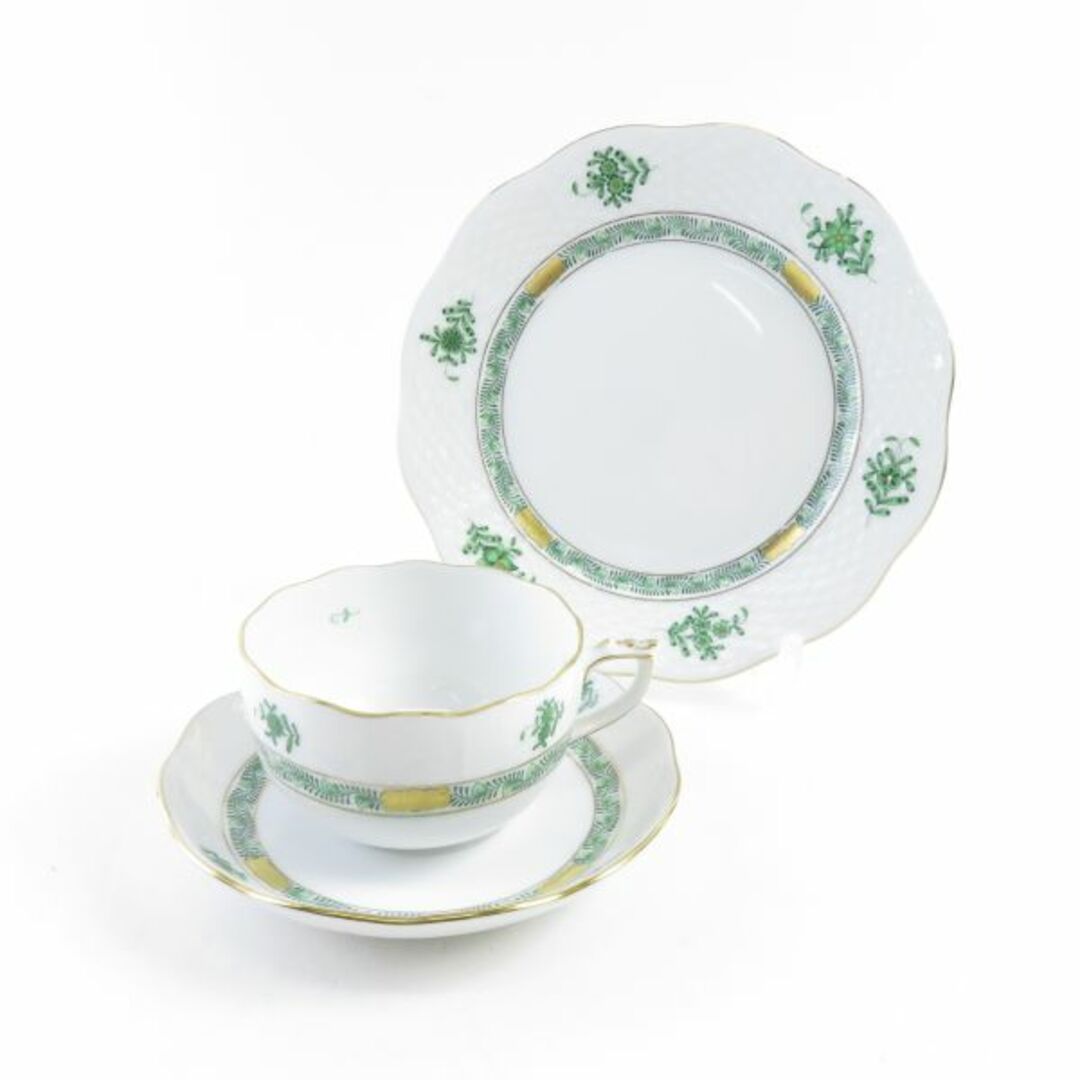 美品 Herend ヘレンド ASV-CH アポニーグリーンシンプル ティーカップ