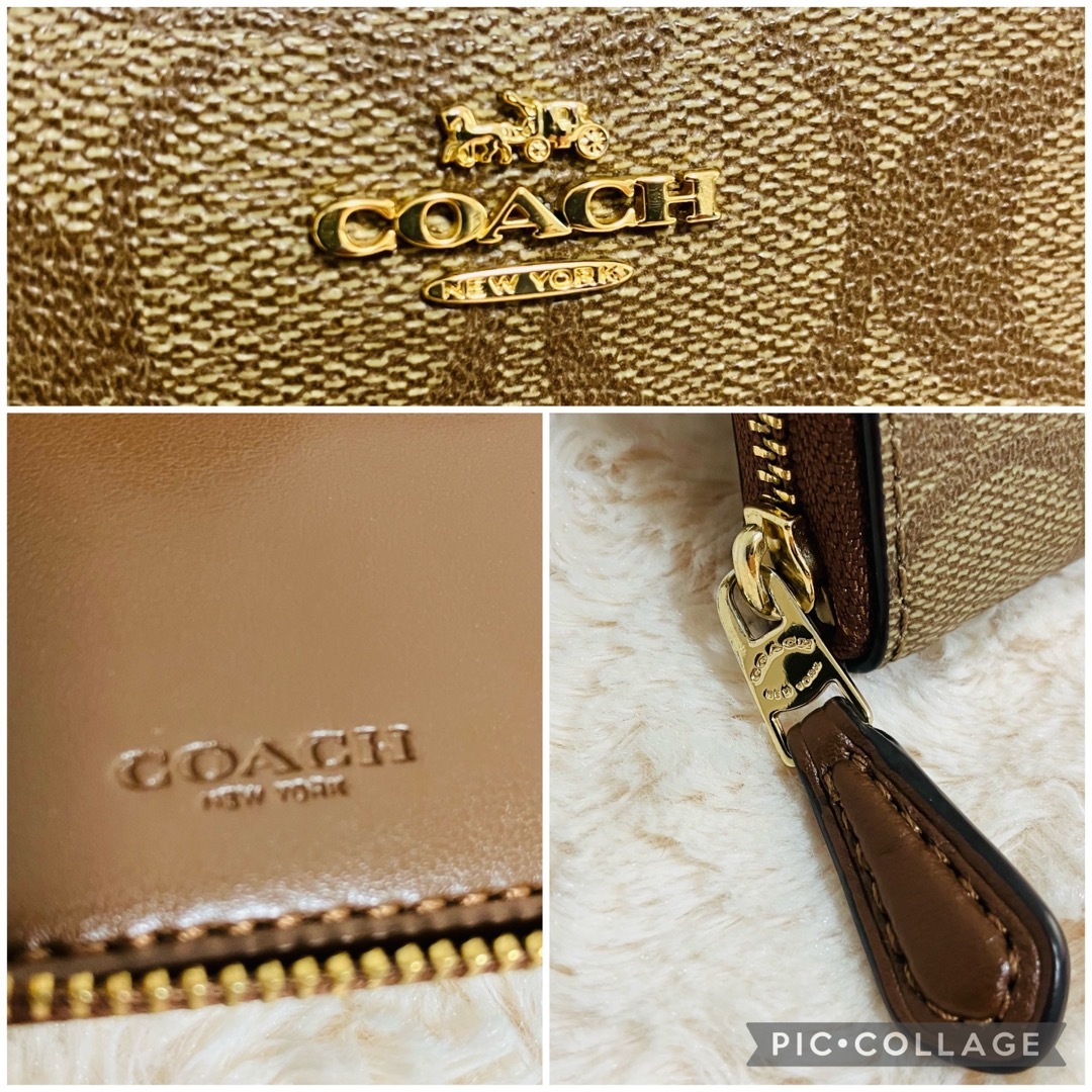 COACH(コーチ)の【美品】COACH コーチ 財布 ラウンドジップファスナー シグネチャー レディースのファッション小物(財布)の商品写真