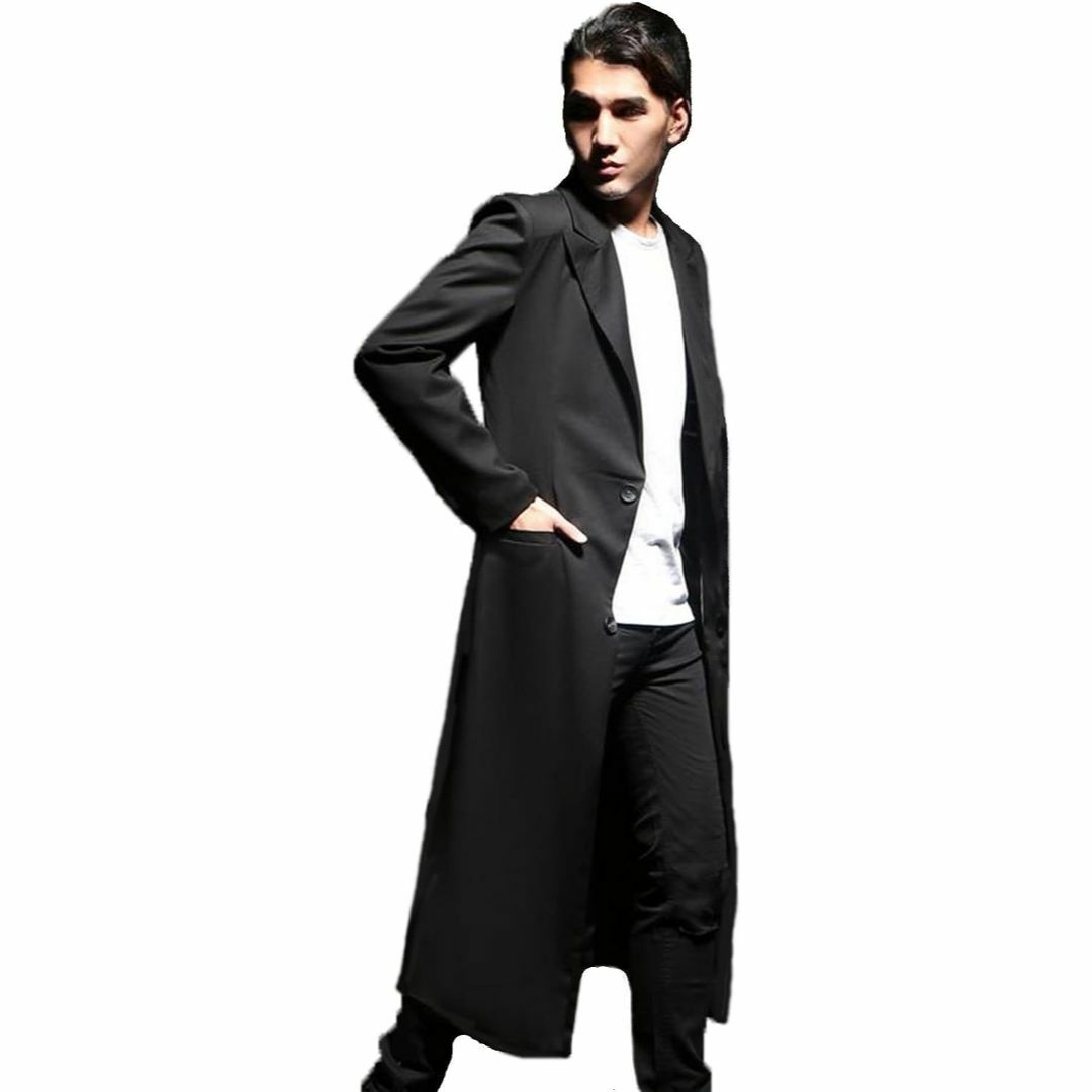 [ニカ] メンズ ジャケット スーツ ロング コート 春 秋 薄手 黒　L メンズのジャケット/アウター(チェスターコート)の商品写真