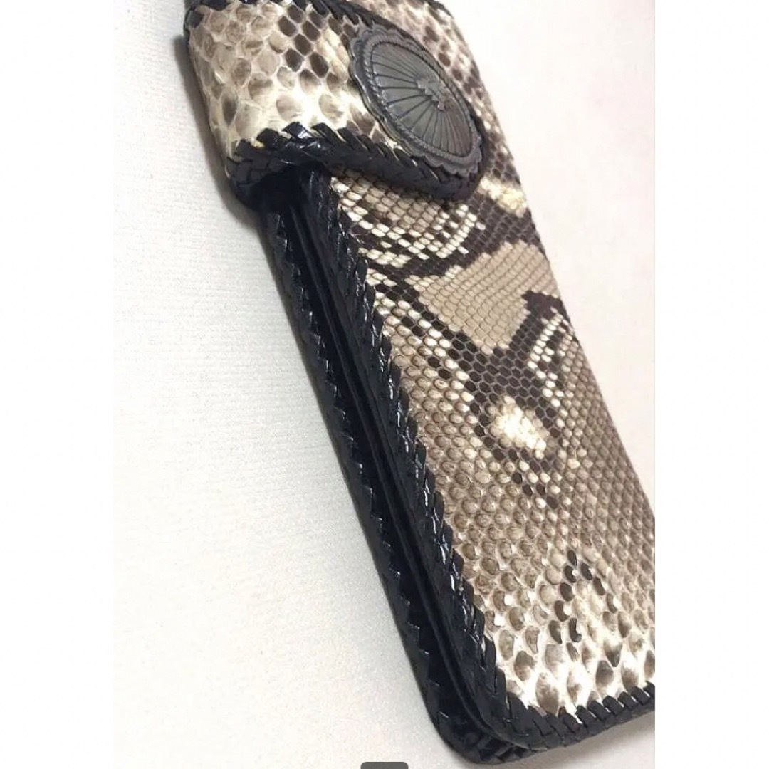 ◯ 本物蛇皮 レザー パイソンスキン サイフ 財布 ウォレット レースアップ メンズのファッション小物(長財布)の商品写真