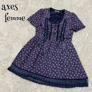 アクシーズファム(axes femme)のaxes femme アクシーズファム ☆ 花柄ワンピース Mサイズ パープル(ひざ丈ワンピース)