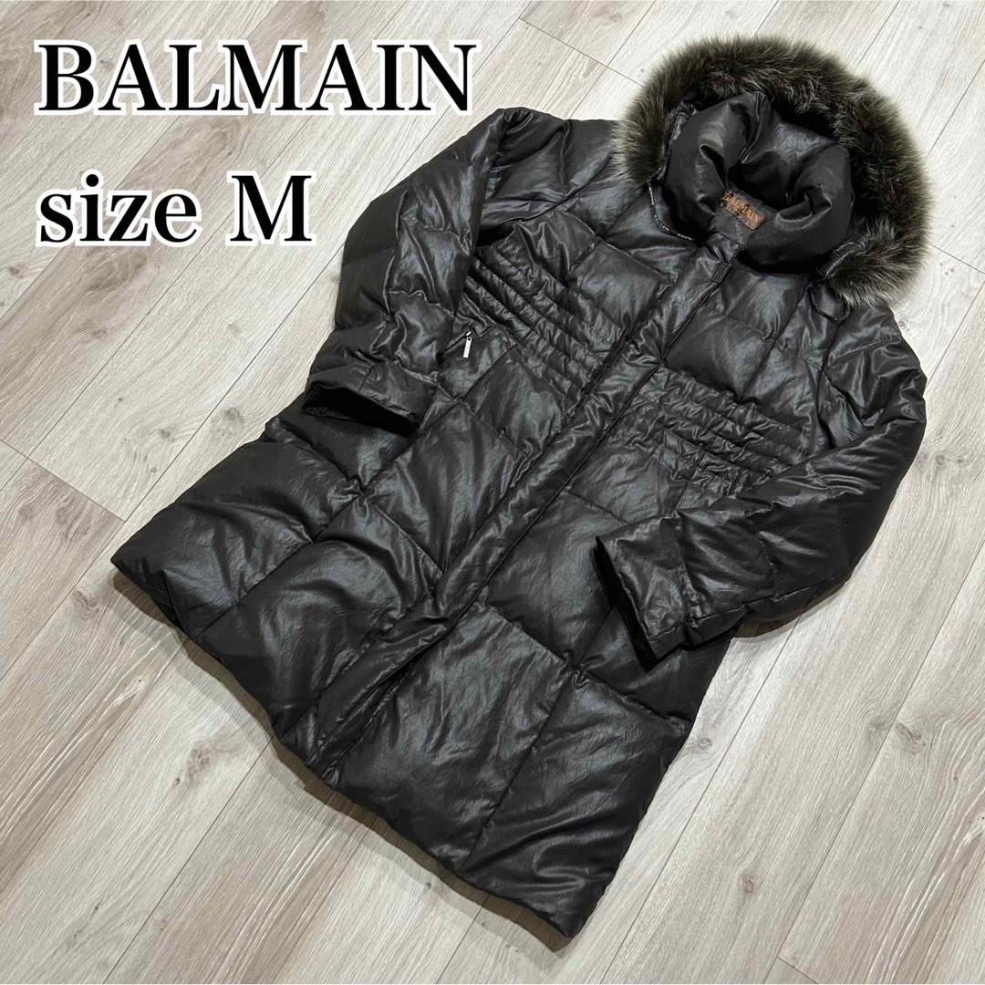 BALMAIN バルマン ダウンコート フォックスファー フード ブラウン M