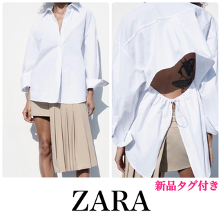 ザラ(ZARA)のZARA オープンバックポプリンシャツ　SX ザラ ホワイトシャツ　コットン(シャツ/ブラウス(長袖/七分))