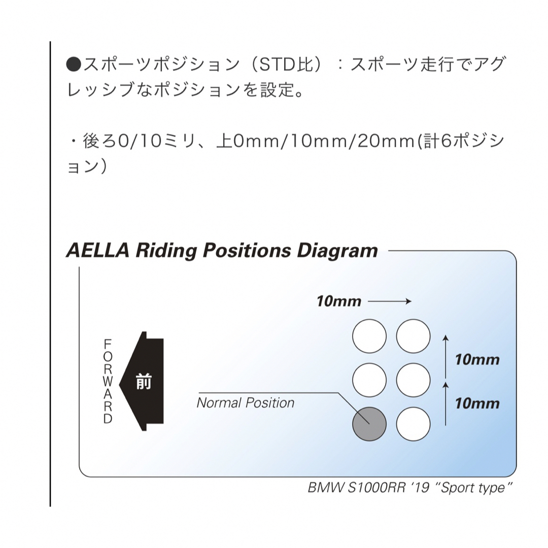 AELLA ライディングステップキット スポーツ/ブラックS1000RR 19