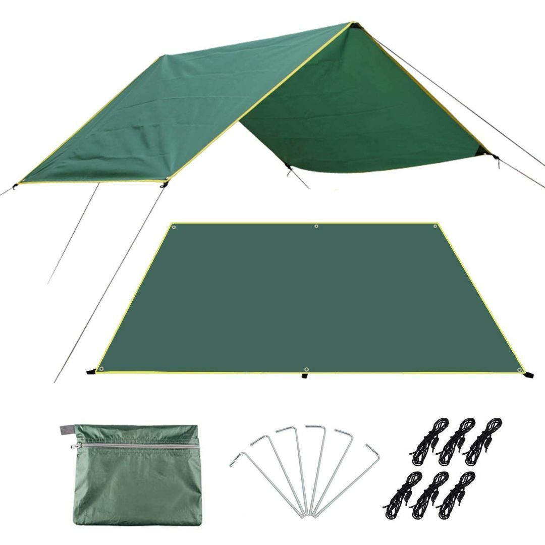【色: グリーン】防水タープ キャンプ タープテント 軽量 日除け 天幕 シェー