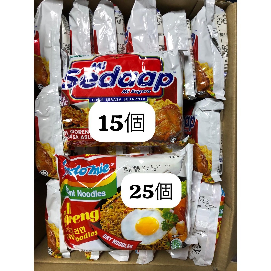 インドミー　ミーゴレン　80g25個　ミーセダップ　ミーゴレン90g15個 食品/飲料/酒の食品(麺類)の商品写真