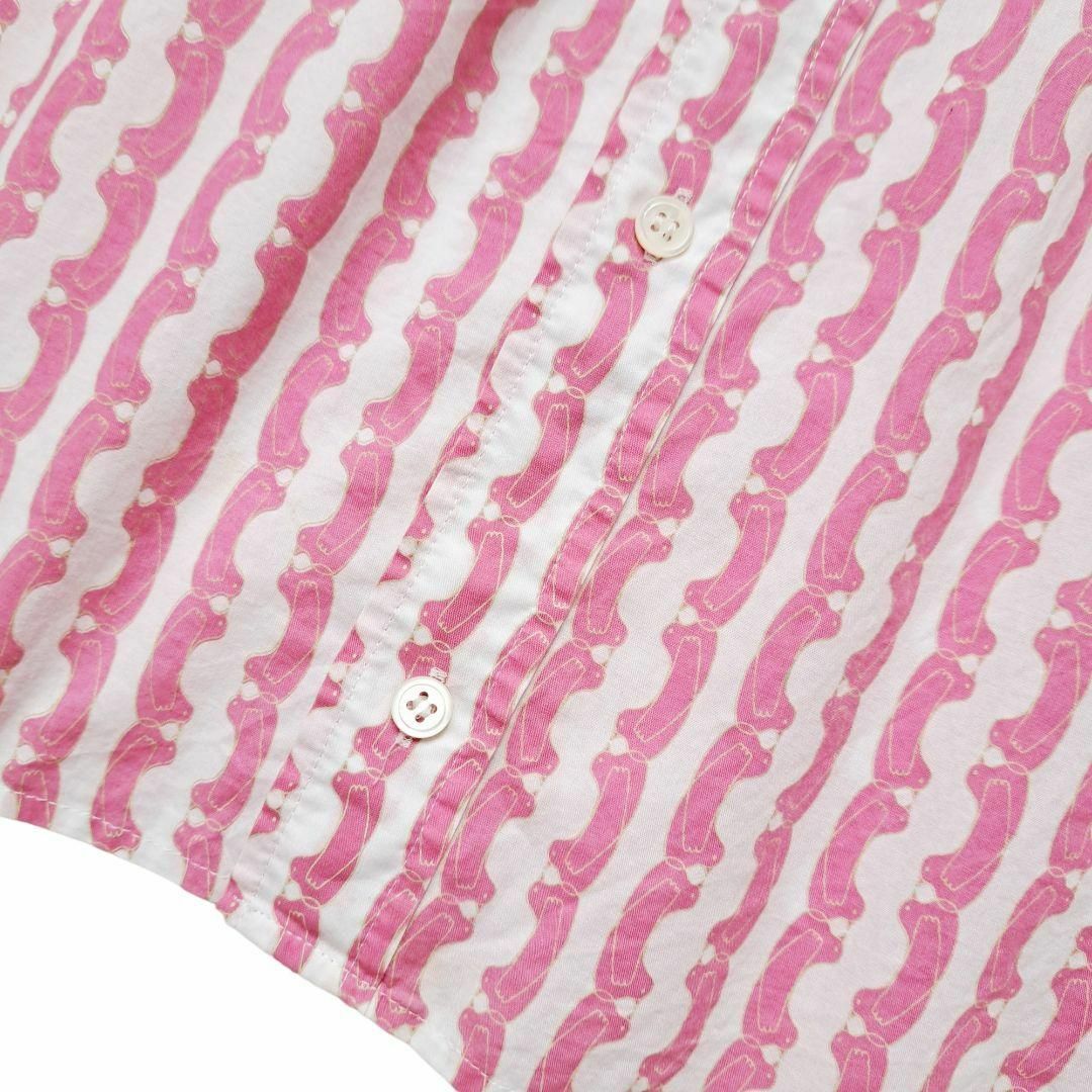 mercibeaucoup(メルシーボークー)のメルシーボークー ハト ストライプシャツ ピンク ホワイト ブラウス 総柄 レディースのトップス(シャツ/ブラウス(長袖/七分))の商品写真