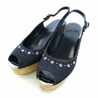 ジミーチュウ(JIMMY CHOO)のジミーチュウ サンダル ウェッジソール デニム スタッズ 38 25cm 紺(サンダル)