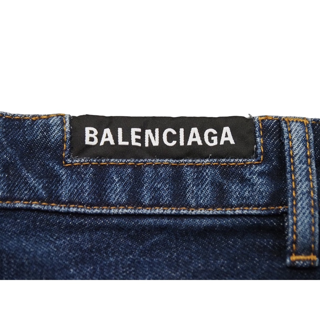 新品未使用品 BALENCIAGA バレンシアガ デニムスカート タイトスカート ミニスカート FR38 コットン ブルー シルバー 中古 52947