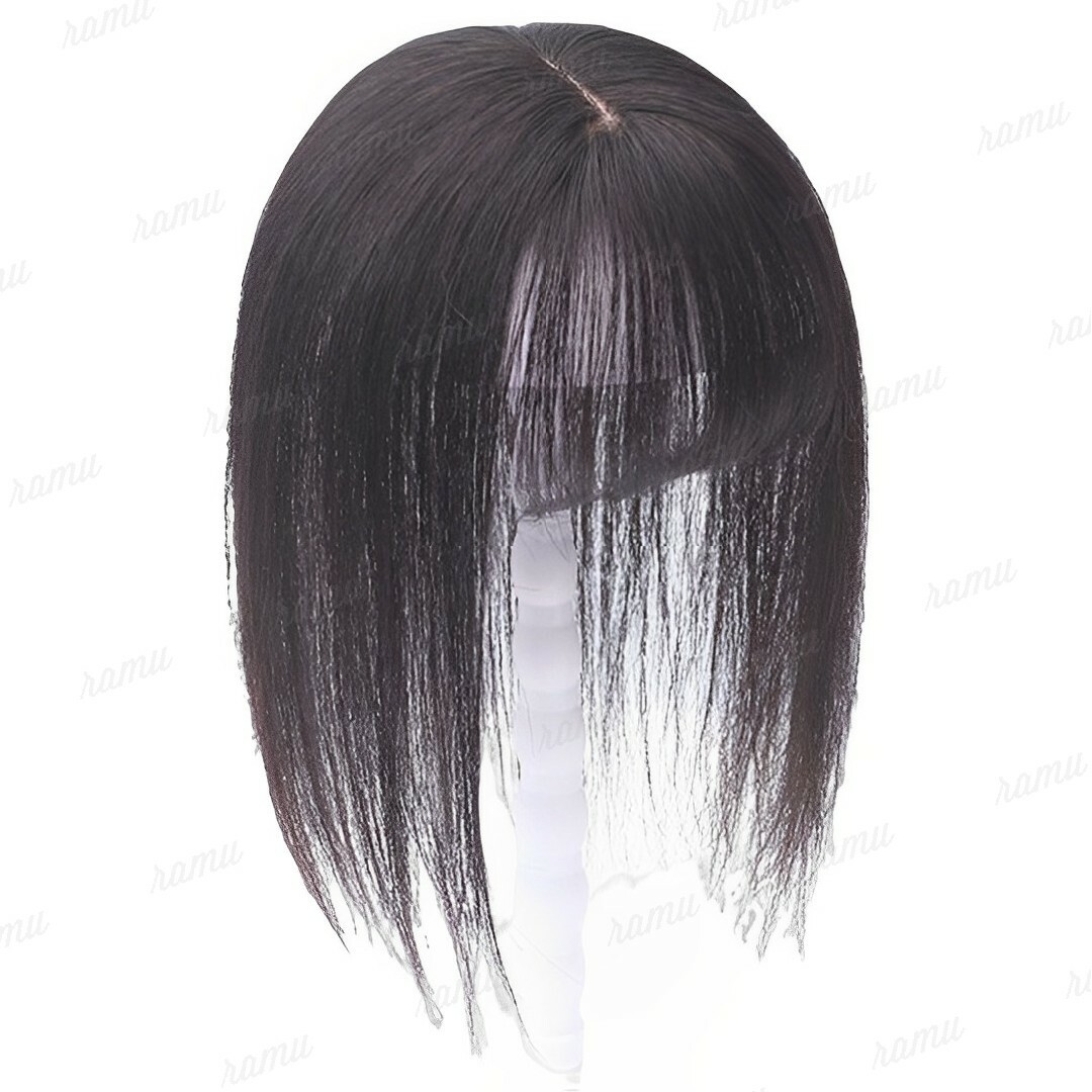 【新品】人毛100% 部分ウィッグ ヘアピース 白髪かくし ナチュラルブラック① レディースのウィッグ/エクステ(ショートストレート)の商品写真