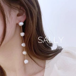 ザラ(ZARA)のnew【ゴールド】バロックパール　5連スネークチェーン　ピアスポストステンレス(ピアス)