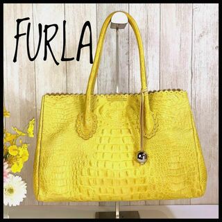 クロコ型押し✨FURLA フルラ トートバッグ ビジネスバッグ レザー 黒